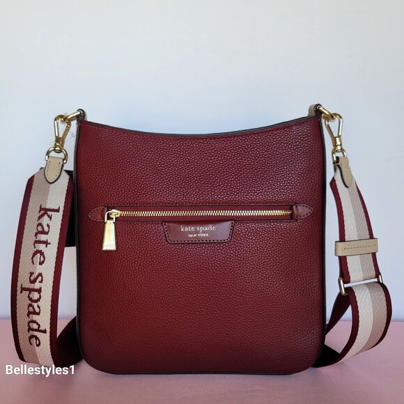 KATE SPADE Hudson Colorblocked Pebbled Leather Messenger Crossbody Bag-Cherry 🎈 - Picture 1 of 16